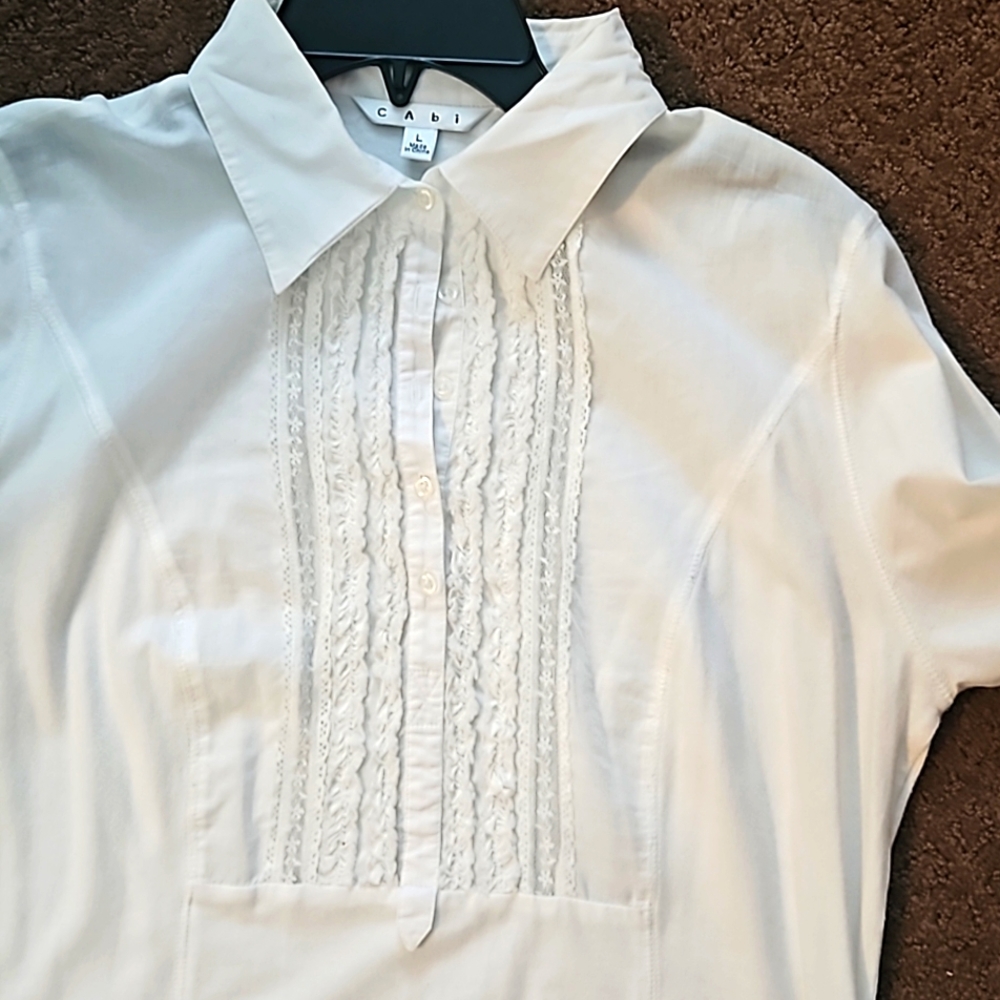 CAbi White Blouse with Lace Detail